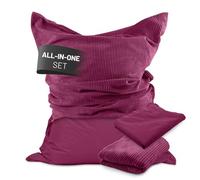 Lumaland Pouf classique XXL tout-en-un - Pouf géant XXL avec housse en velours côtelé et extérieur pour l'intérieur et l'extérieur - Fauteuil avec rembourrage en polystyrène expansé emballé en toute