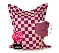 Lumaland Pouf XXL à carreaux pour adultes et enfants - Bean Bag avec motif à carreaux - Pour l'extérieur et l'intérieur - 380 l - Avec rembourrage et perles EPS - Imperméable et lavable - 140 x 180 cm