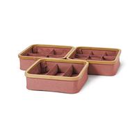 Lumaland Set 3 Panier de rangement pliable avec cadre en bambou - Boîtes dimensions 30 x 30 x 9 cm - Organisateur de tirroir avec 3/4/9 compartiments - Rose