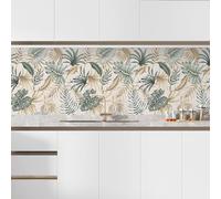 Lumalea Crédence adhésive Cuisine - Film Autocollant Résistant à la Chaleur et à l’Eau - Facile à Poser - Décoration Murale Anti-Tache - Idéal Rénovation - Feuilles Tropicales - 65x65 cm