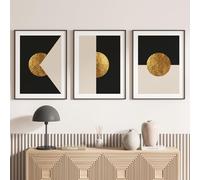 Lumalea Lot de 3 Affiches/Posters Triptyque - Formes géométriques 3617681207986 - Bordure Noire - 3 Affiches - 30x40 cm (Cadres Non fournis)