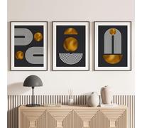 Lumalea Lot de 3 Affiches/Posters Triptyque - Formes géométriques 3617689988238 - Bordure Noire - 3 Affiches - 60x80 cm (Cadres Non fournis)
