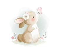 Lumalea - Papier peint panoramique Enfants Lapin Papillon - Largeur 325 cm x Hauteur 233 cm