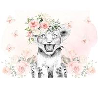 Lumalea - Papier peint panoramique Enfants Lion Fleurs - Largeur 260 cm x Hauteur 180 cm