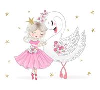 Lumalea - Papier peint panoramique Enfants Princesse Cygne - Largeur 323 cm x Hauteur 255 cm