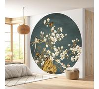 Lumalea - Papier peint rond/cercle Fleurs Oiseaux - Papier Standard 170gr Lessivable - Diamètre 130 cm
