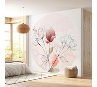 Lumalea - Papier peint rond/cercle Fleurs - Papier Premium 185gr Lavable - Diamètre 130 cm