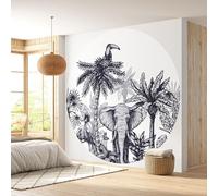 Lumalea - Papier peint rond/cercle Jungle Animaux - Papier Premium 185gr Lavable - Diamètre 130 cm