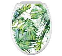Lumaléa - Stickers Abattant WC Feuilles tropicales - Adhésif + Protection MATE - 35x43 cm