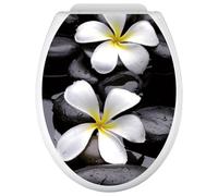 Lumaléa - Stickers Abattant WC Fleurs Galets - Adhésif + Protection BRILLANTE - 35x43 cm