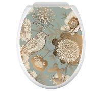 Lumaléa - Stickers Abattant WC Fleurs Oiseau - Adhésif + Protection MATE - 35x43 cm
