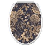 Lumaléa - Stickers Abattant WC Fleurs Papillons - Adhésif BRILLANT - 35x43 cm