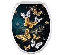 Lumaléa - Stickers Abattant WC Papillons - Adhésif BRILLANT - 35x43 cm