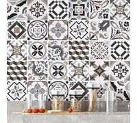 Lumalea Stickers carrelage - Motif Carreaux de Ciment 3617682379637 - Adhésif + Protection Brillante - 36 Stickers 15x15 cm