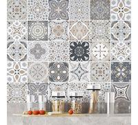 Lumalea Stickers carrelage - Motif Carreaux de Ciment 3617682404742 - Adhésif + Protection Brillante - 36 Stickers 20x20 cm