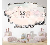 Lumalea Stickers Trompe l'oeil Trou dans Le Mur - Animaux Bébés 3617689720388 - Hauteur 70 x Largeur 112 cm