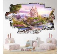 Lumalea Stickers Trompe l'oeil Trou dans Le Mur - Château 3617681139676 - Hauteur 50 x Largeur 80 cm