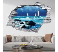 Lumalea Stickers Trompe l'oeil Trou dans Le Mur - Mer 3617689914039 - Pierres Rouges - Hauteur 50 x Largeur 75 cm