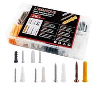 LUMANIOUS Kit de Vis et Cheville 320 Pièces, 6 Tailles Assorties - Vis à Tête Plate en Croix AutoperceusesVis à Bois pour Brique, Béton, Plaque de Plâtre