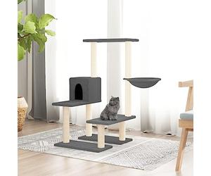 Lumanois Arbre à Chat avec griffoirs en sisal Gris foncé 94,5 cm Articles pour Animaux de Compagnie Gris,171641