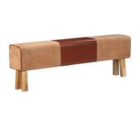 Lumanois Banc Saut de Cheval 160 cm Marron Cuir véritable et Bois Acacia Bancs de Cuisine & Salle à Manger Brun,320608