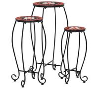 Lumanois Tables mosaïque 3 pcs Terre Cuite et Blanc Céramique Pelouses & Jardins Brun,46704