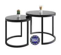 Lumarc Modena, Lot de 2 Tables Basses Gigognes en Verre Trempé et Acier, Fabriqué à la Main en Europe, Table d’Appoint, Bout de Canapé, Noir, Ronde, Ø50x43 cm / Ø40x38 cm