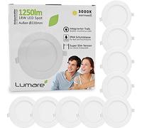 Lumare LED Spot à encastrer 18W | Extra plat, profondeur d'encastrement 26mm | Ø200mm diamètre du trou de perçage| Luminaire encastré blanc rond | 230V | IP44 | Blanc chaud 3000K | 9 pièce