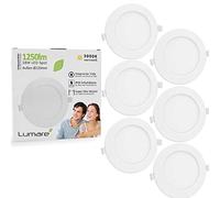 Lumare LED Spot à encastrer 18W | Extra plat, profondeur d'encastrement 26mm | Ø200mm diamètre du trou de perçage| Luminaire encastré blanc rond | 230V | IP44 | Blanc chaud 3000K | 6 pièce