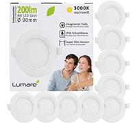 Lumare | Spot LED encastrable 4W | Ultra plat, profondeur d'encastrement 29mm | Ø68mm diamètre du trou de perçage | Luminaire encastrable Blanc Rond | 230V | IP44 Blanc chaud 3000K | Set 9