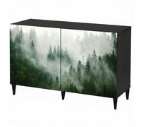 LUMASOUL Commode Noire à Portes imprimées 120x75 cm Forêt | Buffet design pour salon, chambre et entrée