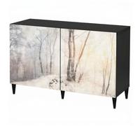 LUMASOUL Commode Noire à Portes imprimées 120x75 cm Forêt | Buffet design pour salon, chambre et entrée