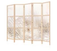 LUMASOUL Paravent Intérieur à Simple Face - 5 Panneaux - Separateur de Pieces de Style Japonais - Cloison de Separation pour Chambre à Coucher et Salon - Motif Nature - 225x172 cm