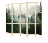 LUMASOUL Paravent Intérieur à Simple Face - 5 Panneaux - Separateur de Pieces de Style Japonais - Cloison de Separation pour Chambre à Coucher et Salon - Motif Forêts - 225x172 cm