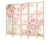 LUMASOUL Paravent Intérieur à Simple Face - 5 Panneaux - Separateur de Pieces de Style Japonais - Cloison de Separation pour Chambre à Coucher et Salon - Motif Fleurs - 225x172 cm