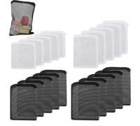 Lumeclat 20 Sacs de Filtrage pour Aquarium, Réutilisables avec Cordon, Maille Fine à Haut Débit, Convient pour Aquariums, Étangs et Bassins de Jardin, 10x10cm,10x15cm,12x18cm,15x20cm (Noir et Blanc)