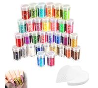 Lumeclat Kit de 32 poudres de paillettes pour bricolage, avec 200 feuilles de dissolvant pour vernis, paillettes fines et grossières,pour art ongulaire, visage,décoration de fête et création de cartes