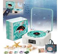 Lumena Lamp Record Player, Aquavinyl Waves Mini Speaker, The Waves Vintage Vinyl Record Player, 4 Modes, 5 Colors with Adjustable Ambient Lighting (Blue)