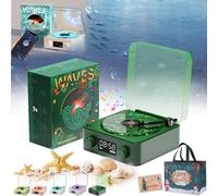 Lumena Lamp Record Player, Aquavinyl Waves Mini Speaker, The Waves Vintage Vinyl Record Player, 4 Modes, 5 Colors with Adjustable Ambient Lighting (Dark Green)