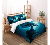 LumeNest Astronaute Noir Housse De Couette 3 Pièces Starry Sky Theme Imprimé De Couvre-Lit Microfibre Adulte avec Fermeture Éclair Et Taies d'oreiller Super King（260x220cm）