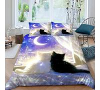 LumeNest Chats Ciel étoilé Housse De Couette 3 Pièces Animal Theme Imprimé De Couvre-Lit Microfibre pour Adulte Et Enfant avec 2 Taie d'oreiller King（220x240cm）