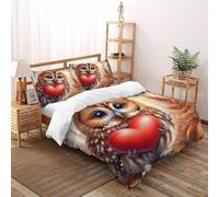 LumeNest Chouette cœur Housse De Couette 3 Pièces Animal Theme Wildlife Parure De Lit Microfibre Adulte avec Fermeture Éclair Et Taies d'oreiller Double(200x200cm)