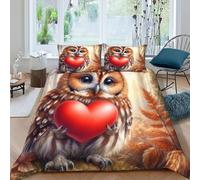 LumeNest Chouette cœur Housse De Couette 3 Pièces Parure De Couette Animal Theme Wildlife Couvre-Lit Microfibre pour Adulte Et Enfant avec Taies d'oreiller King(220x240cm)