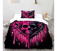 LumeNest Cœur crâne Housse De Couette 2 Pièces Gothic Themes Imprimé Parure De Lit Microfibre Adulte avec Fermeture Éclair 1 Taie d'oreiller Single(135x200cm)