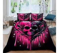 LumeNest Cœur crâne Housse De Couette 3 Pièces Gothic Themes Housse De Couette Imprimée Et 2 Taie d'oreiller King(220x240cm)