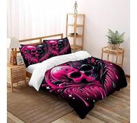 LumeNest Cœur crâne Housse De Couette 3 Pièces Gothic Themes Imprimé De Couvre-Lit Microfibre Adulte avec Fermeture Éclair Et Taies d'oreiller Double(200x200cm)