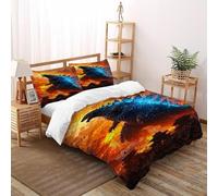 LumeNest Godzilla Flamme Imprimé Parure De Lit Microfibre Super Douce Et Respirante Animal Theme Housses De Couettes 3 Pièces Et 2 Taie d'oreiller Super King（260x220cm）