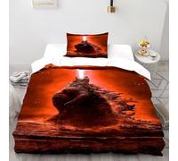 LumeNest Godzilla Rayon Rouge Housse De Couette 2 Pièces Animal Theme Imprimé Parure De Lit Microfibre Adulte avec Fermeture Éclair 1 Taie d'oreiller Single（135x200cm）