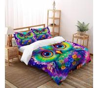 LumeNest Hibou Fleurs Imprimé Parure De Lit Microfibre Super Douce Et Respirante Animal Theme Wildlife Housses De Couettes 3 Pièces Et 2 Taie d'oreiller Double（200x200cm）
