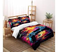 LumeNest Manette de Jeu Housse De Couette 3 Pièces Game Theme Imprimé De Couvre-Lit Microfibre Adulte avec Fermeture Éclair Et Taies d'oreiller Super King（260x220cm）